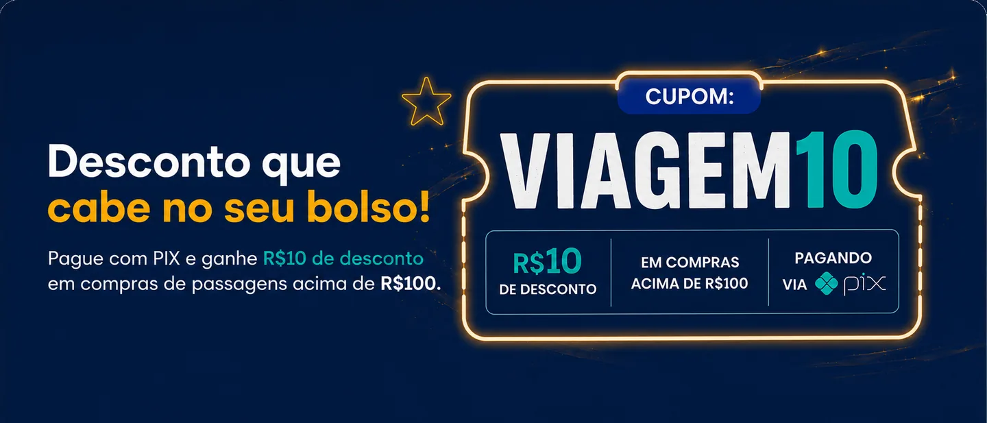 Cupom VIAGEM10: pague com Pix e ganhe R$ 10 de desconto em passagens acima de R$ 100 na Progresso